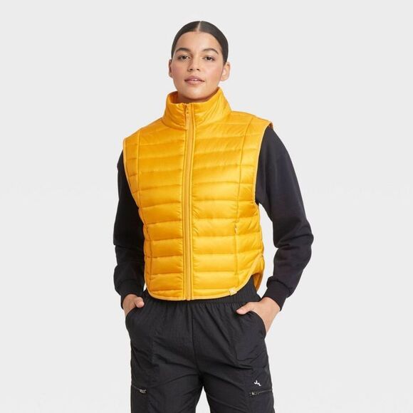 JoyLab - Women's Zipper Quilted Relaxed Puffer Vest Poplin  Yellow - Picture 1 of 4